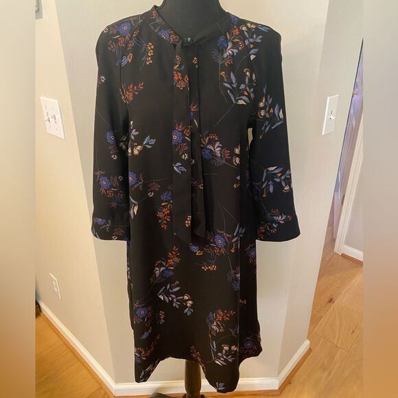 H&M Womens Black/Blue Floral Bohemian Loose/Relaxed Fit Dress, size 4, Retro - Picture 4 of 15
